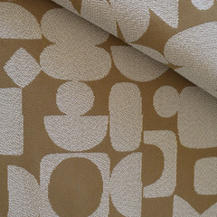 Vtg MCM Designtex Upholstery Fabric “Stamp” Gold Boucle Texture Shapes 8.1 yds