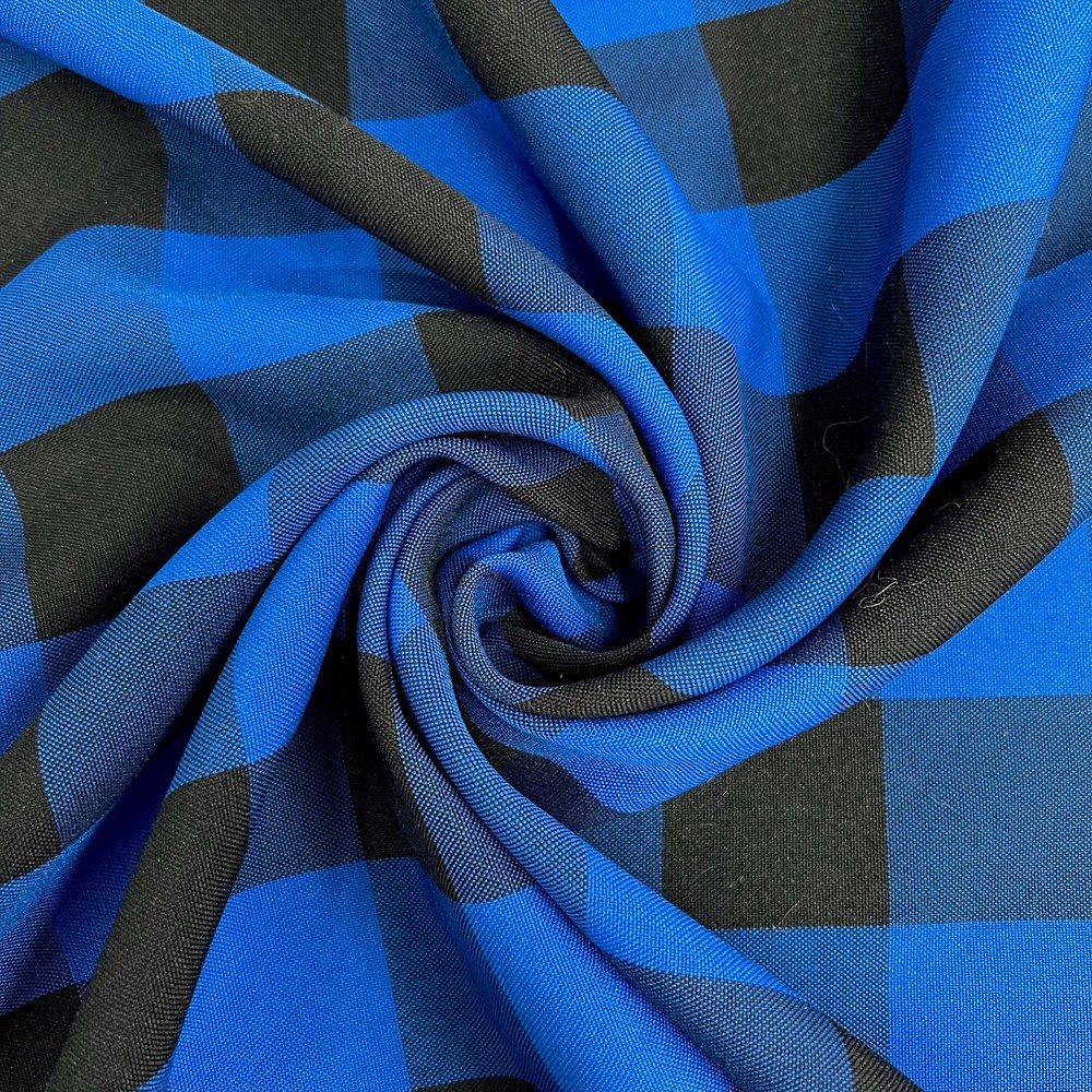 Camille ROYAL BLUE BLACK 1.5″ Big Checkered Gingham Pattern Poly Poplin Fabric