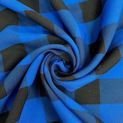 Camille ROYAL BLUE BLACK 1.5″ Big Checkered Gingham Pattern Poly Poplin Fabric