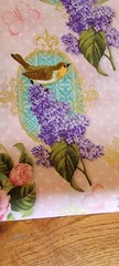 Joann Fabric Victorian Birds, Flowers, Butterfly Pink Polka Dot Gold Filigree