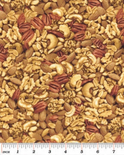 Cotton Cashews Pecans Peanuts Walnut Almonds Nutty Snacks Fabric BTY D684.16