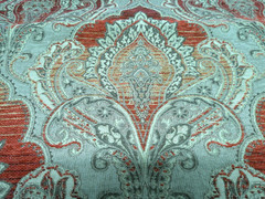 Chenille Damask Taupe/Gold/Red/Peachy/Cream High-End Heavy Very Elegant 59 x 55