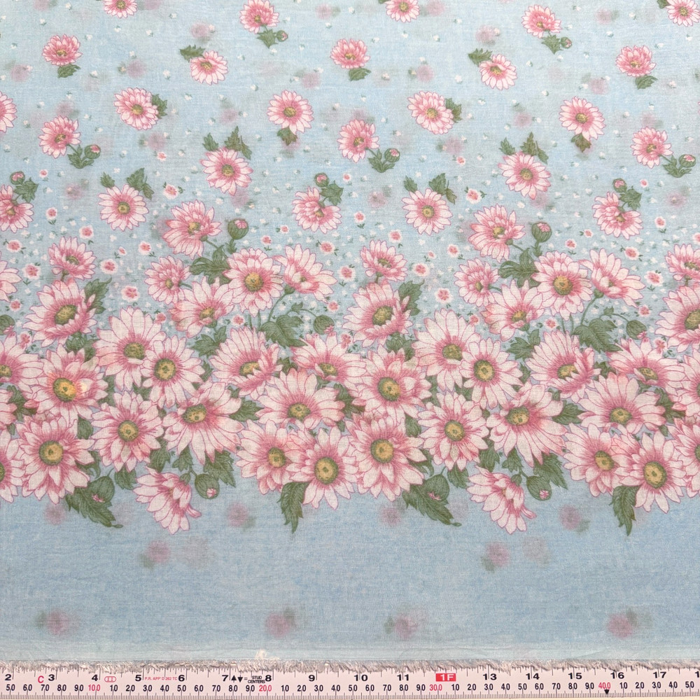 Vintage Springs Ind. Floral Blue SHEER Single Border Voile Fabric Shy 1.25 Yards