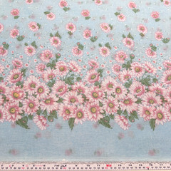 Vintage Springs Ind. Floral Blue SHEER Single Border Voile Fabric Shy 1.25 Yards