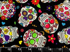 Tina Scrap 9″x21″ Sugar Skull Halloween Day of the Dead Black Coco Cotton Fabric