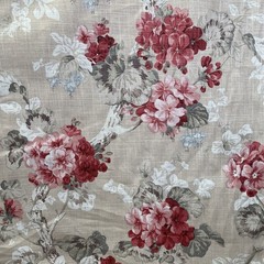 Braemore Floral Home Decor Fabric ~ Red Pink Roses & Geraniums on Taupe ~ BTY