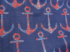 JoAnns Fabric Cotton 2 Yards by WOF 44″ Blue and Red Anchor
