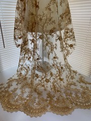 Melody GOLD Polyester Floral Embroidery with Sequins on Mesh Lace Fabric by the