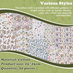 20 PCS 10×10 Inch 25×25 cm Polyester Quilting Fabric Squares Floral Printed