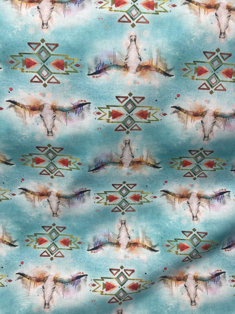 Longhorn Skulls Cotton Fabric By Yard