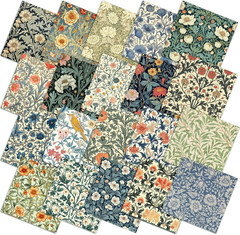 Hunnmingre 20 Pcs 10”X10” William Morris Flower Quilting Fabric Square Vintage