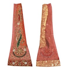 Sanskriti Vintage Design Fabric Hand Beaded Indian Craft Dark Red Patch Work