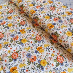 By The Yard, Pretty Floral On Beige Cotton $3.99 Ships ANY Amount Of Fabric