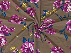 Techno Crepe Fabric-Brown Magenta Blue Flowers-TCRP050-Sold by the Yard