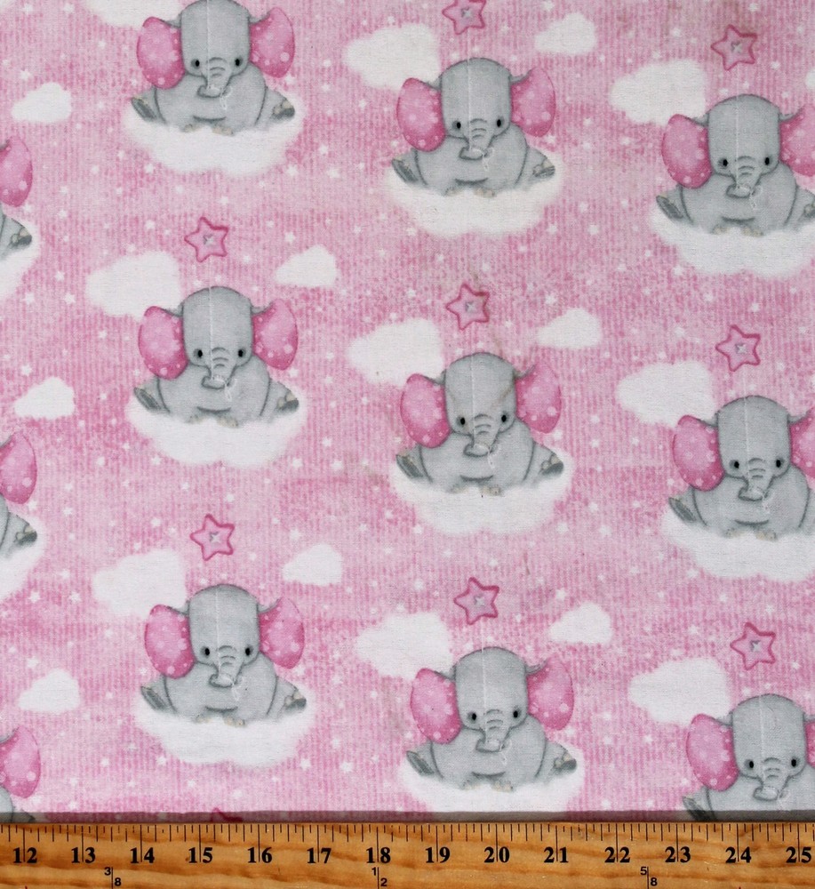 Flannel Elephants Clouds Stars Balloons Kids Cotton Flannel Fabric BTY D282.31