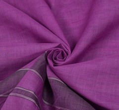 Sushila Vintage Purple Temple Border Scrap Saree Pure Cotton Woven Sari Fabric