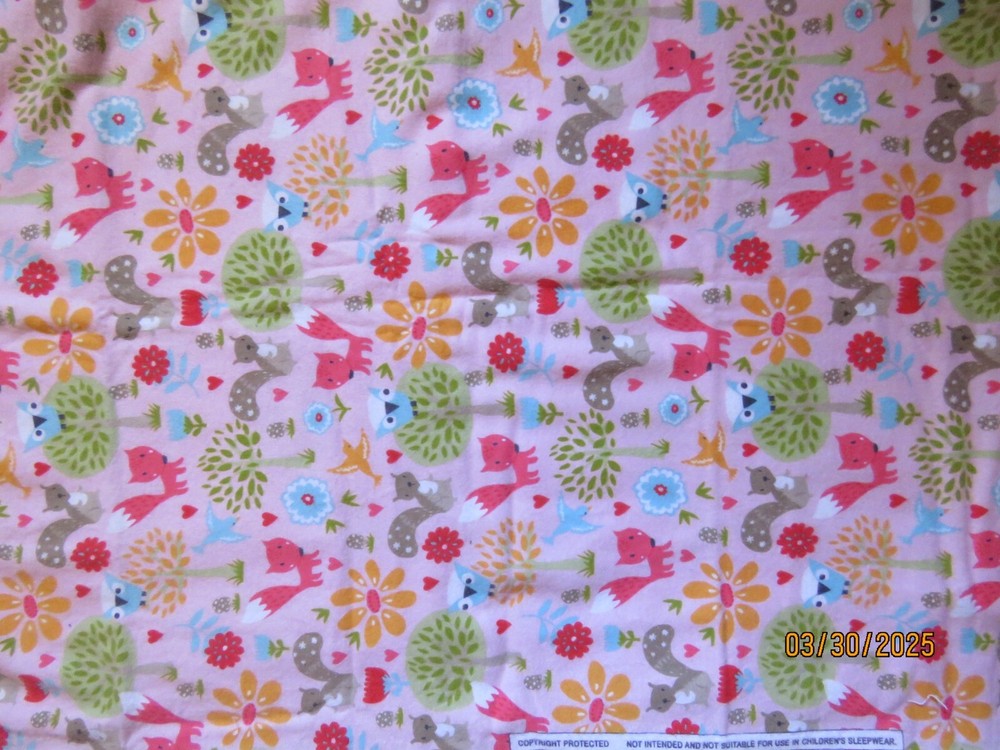 Baby Animals Woodland Pink Flannel Fabric 1 Yd x 40″ Plus Extra Fabric