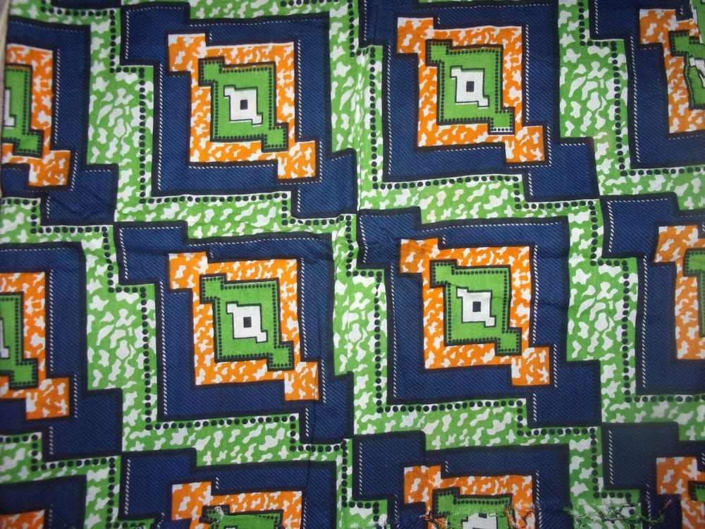 40″ x 1 yd +32″ cotton fabric orange green blue white black geometric squares