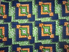 40″ x 1 yd +32″ cotton fabric orange green blue white black geometric squares