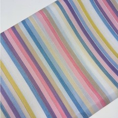 Vintage Pastel Rainbow Stripes Fabric with Metallic Silver, Cute Kawaii Fabric