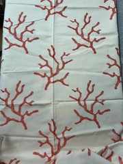 Fabric Lot 1 Yd 16 Ins 54 W Ocean Coastal Red Coral Cream Background Upholstery