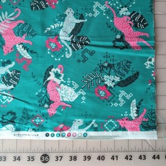 Boundless Fabrics Bluprint Lush Teal Pink Leopard Tropical Cotton Sold by Yard