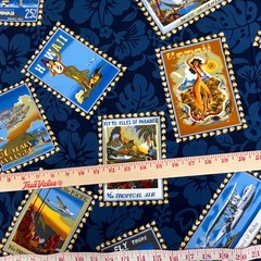2.7 Yds Hawaiian Tropical Fabric Airline Travel Posters Hoffman Fabrics Cotton