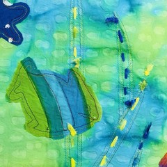Fabric Tie Dye Appliquéd Sea Life Fish Blue Green Cotton India Approx 3.5 Yd