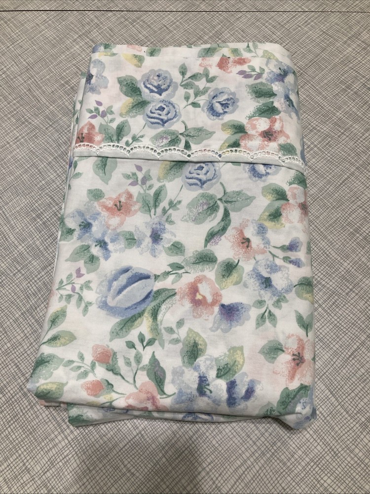 Vtg 80s 90s Floral Twin Flat Sheet Fabric 64×96 Pastel Watercolor Sewing DIY EUC