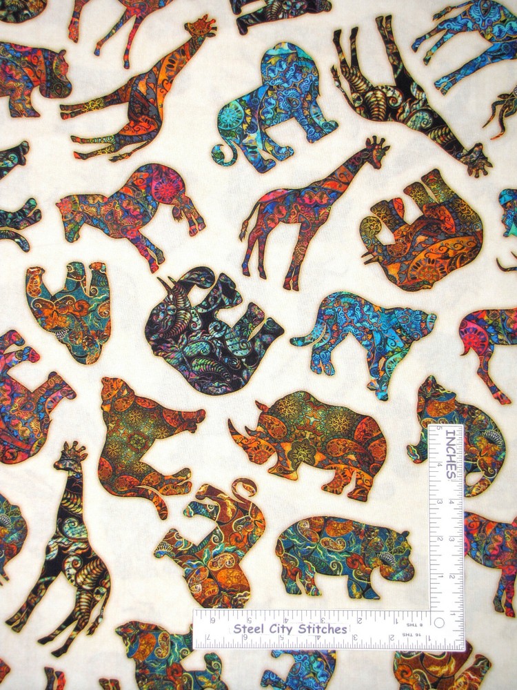 Serengeti Animals Safari Lioin Tiger Cotton Fabric QT Quilting Treasures By Yard