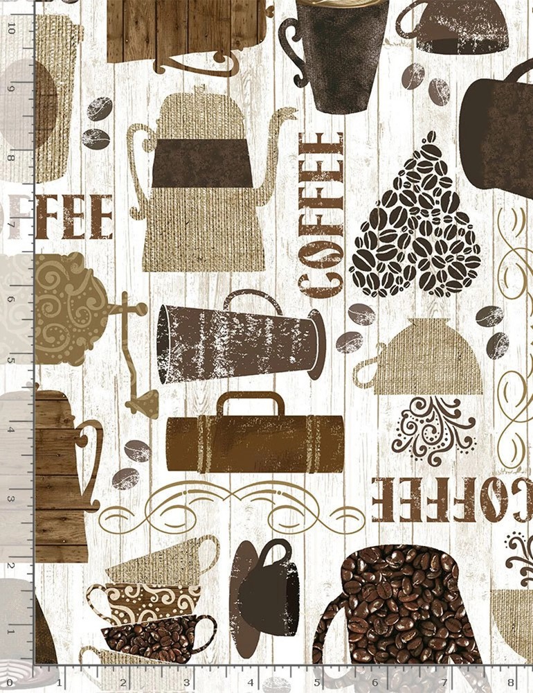Coffee Fabric Kitschy Motifs Rise Grind Cotton Timeless Treasures C7985 By Yard