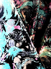 Velvet Upholstery Designer Fabric Modern Abstract Black Aqua Blue Pink 2 3/4 yd