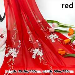 Chinese Embroidered Floral Chiffon Fabric for Hanfu Cheongsam Costume DIY Ethnic