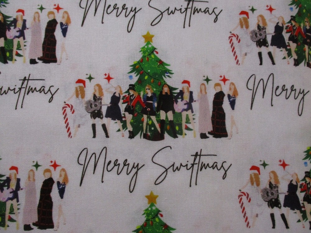 Taylor Swift “Merry Swiftmas” on 100% Cotton Fabric by the 1/4 Yard : 9″ x 57″