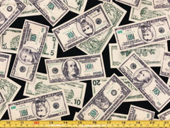 Tina Scrap 9″x21″ American Money Currency $100 5 10 Funny Fabric COTTON