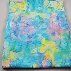 Pastel Blue Pink Yellow Watercolor Tie-Dye Fabric w/ Cats Craft Quilt 54 x 43in