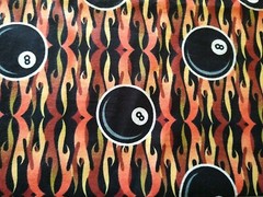 Flames & 8 Ball Cotton Flannel Fabric BTHY Orange Black Pool Game 18×44″
