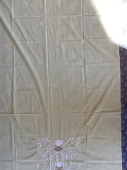 SOLID SUNNY YELLOW FABRIC~White Embroidered Center Border~FLORAL VINES~Netting~