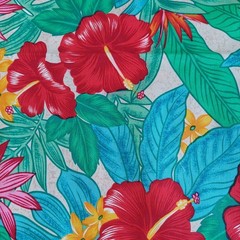 Fashion Avenue Fabri-Quilt Vtg 7056 Tropical Hawaiian Fabric Approx 30″