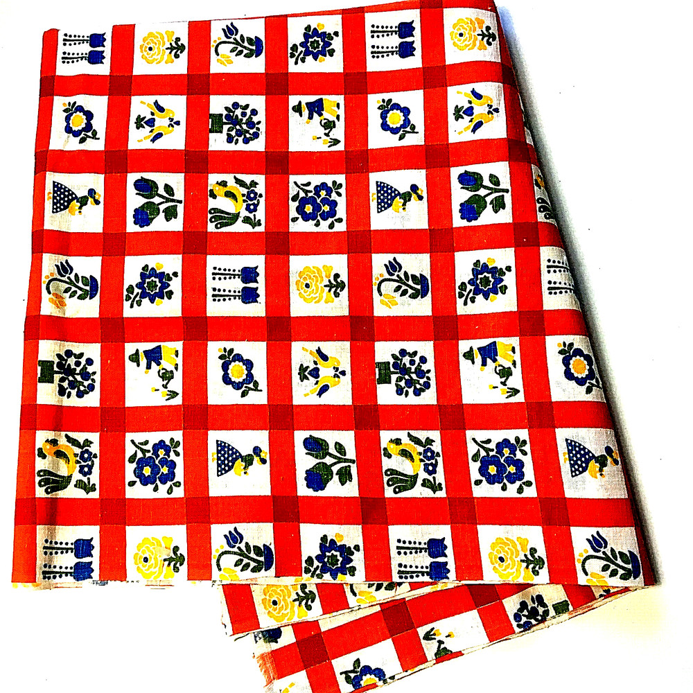 Geometric Garden Flower Floral Fabric Squares Plaids Red Multi 43″ W – BTY