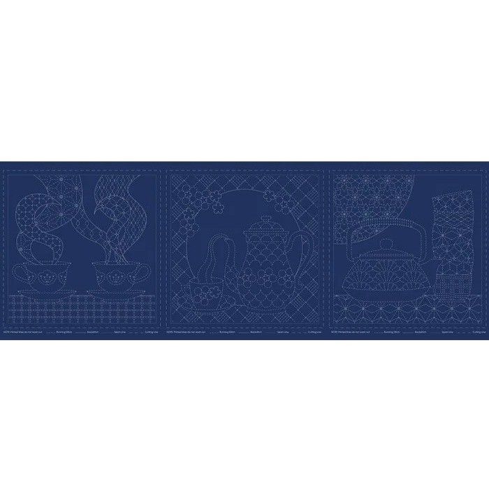 Patchwork Sewing Fabric Sashiko Teatime Navy Printed Panel 50x137cm