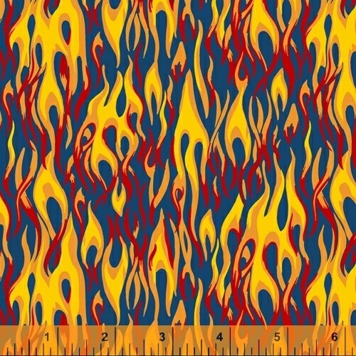 Fire Flames Fabric, BTY, Windham 51268-2 Blue, Hold The Line, TheFabricEdge