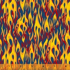 Fire Flames Fabric, BTY, Windham 51268-2 Blue, Hold The Line, TheFabricEdge