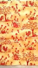Fabric Red Rooster “Feathers & Leaves” 3 Pieces Feather/Rooster Leaves/Tree $2
