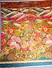 Vintage 9.5 yards cotton fabric floral red & teal with gold metallic by Kesslers