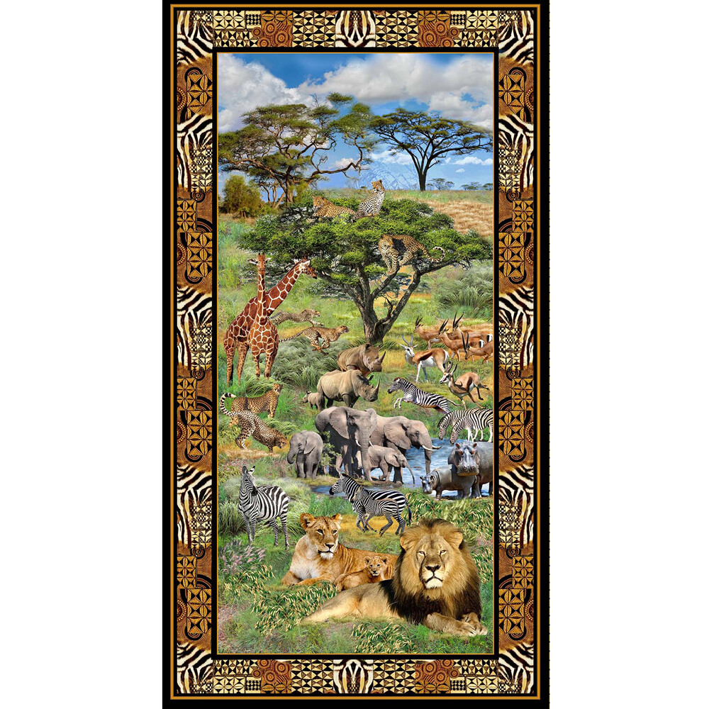 Patchwork Quilting Sewing Fabric Serengeti Plains Panel 62x110cm