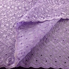 Lilac Purple Polycotton Eyelet Fabric Embroidered Floral Scalloped 40″ 190 GSM