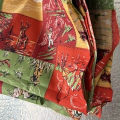 Vintage 1940s Adventure Sports & Western Print Cheater Quilt Fabric – 2 Remnants