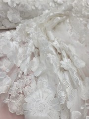 White 3d lace floral flowers embroidered On Mesh Fabric Sold By The Yard Wedding