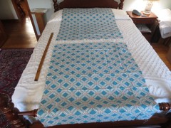 4905. 2 Vtg. GEOMETRIC BLUE Quilting COTTON FEEDSACK PANELS – 36″ x 44″ each